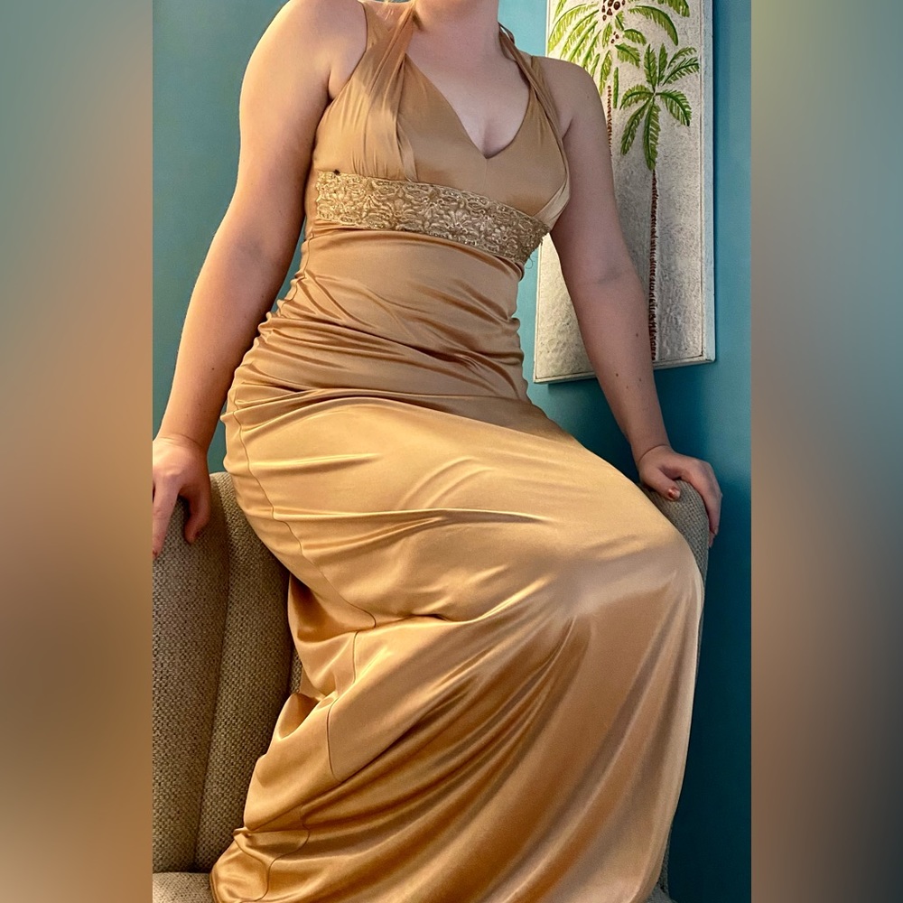 Gold satin prom dress